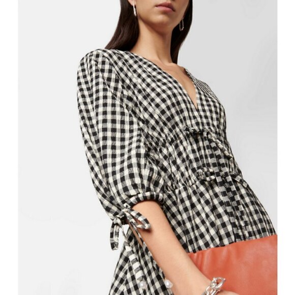 💕ALTUZARRA💕 Donrine Seersucker Gingham Midi Dress ~ Black Ivory 42 EU NWT - Picture 4 of 16